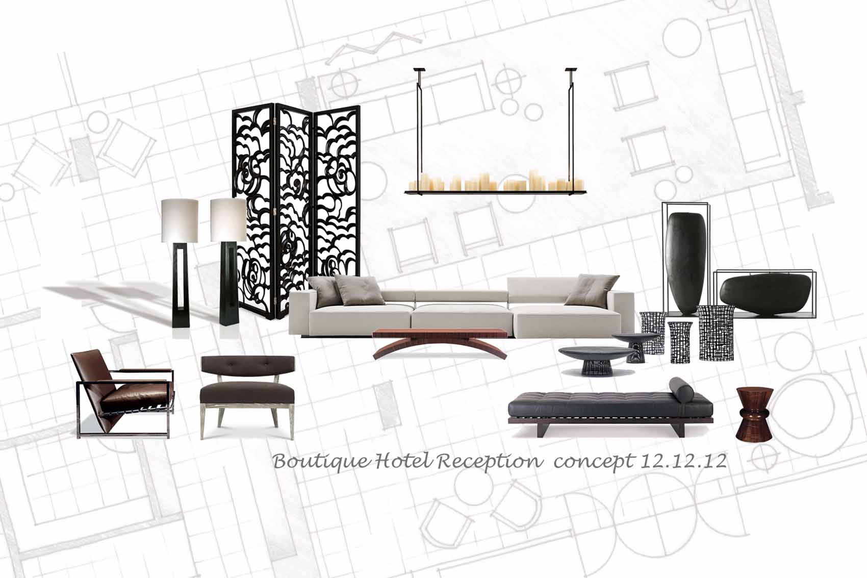 Furniture image sheet for Boutique hotel reception concept