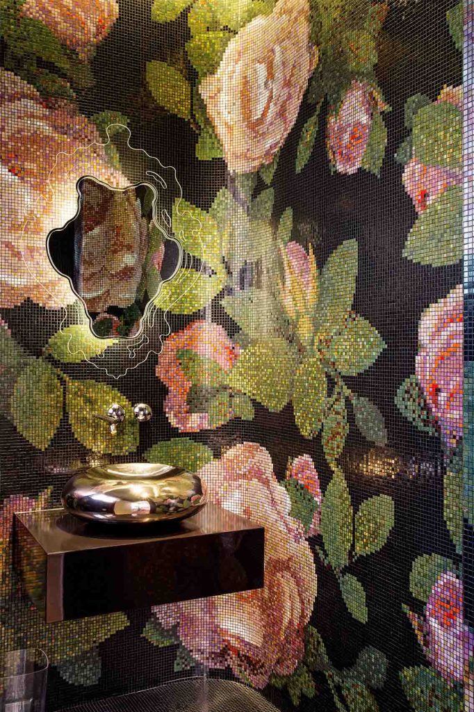 Bisazza floral glass mosaic, Rene Dekker, London house interior, guest WC, powder room